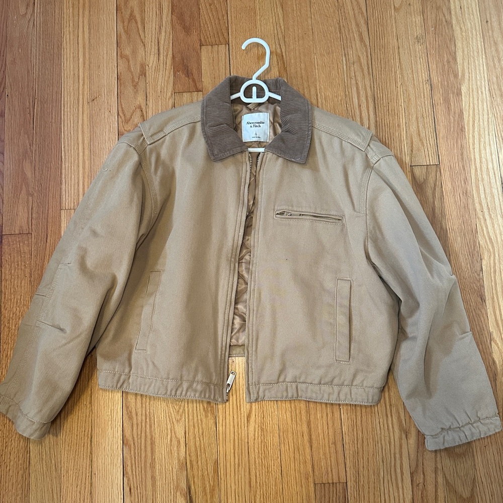 Abercrombie & Fitch Cropped Twill Jacket with Corduroy Collar